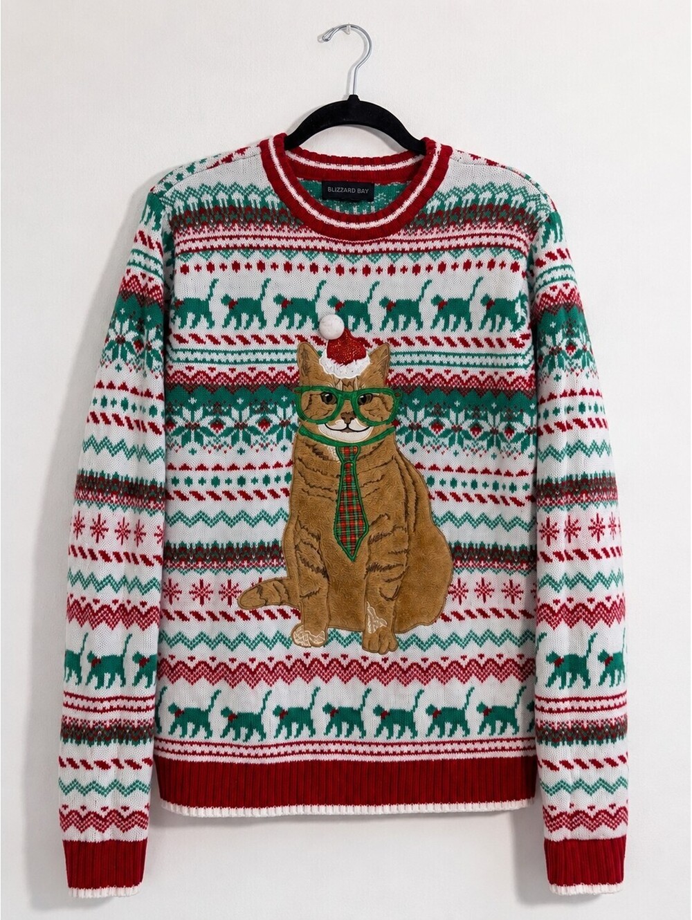 Blizzard Bay Christmas Cat Ugly Sweater 3D Santa Men’s Size L